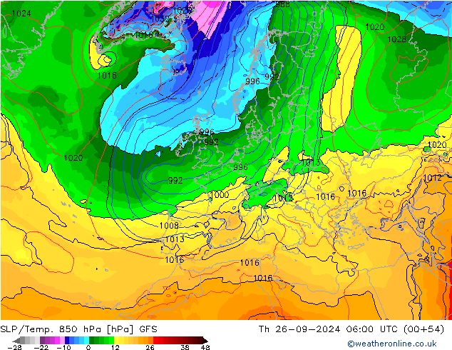 SLP/Temp. 850 hPa GFS Do 26.09.2024 06 UTC