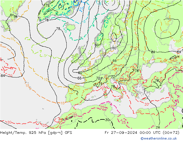 Height/Temp. 925 hPa GFS Pá 27.09.2024 00 UTC