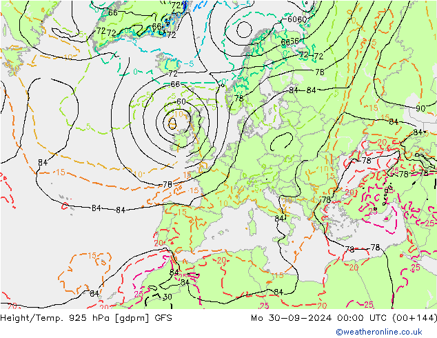 Height/Temp. 925 hPa GFS Mo 30.09.2024 00 UTC