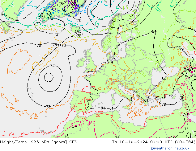 Height/Temp. 925 hPa GFS Qui 10.10.2024 00 UTC