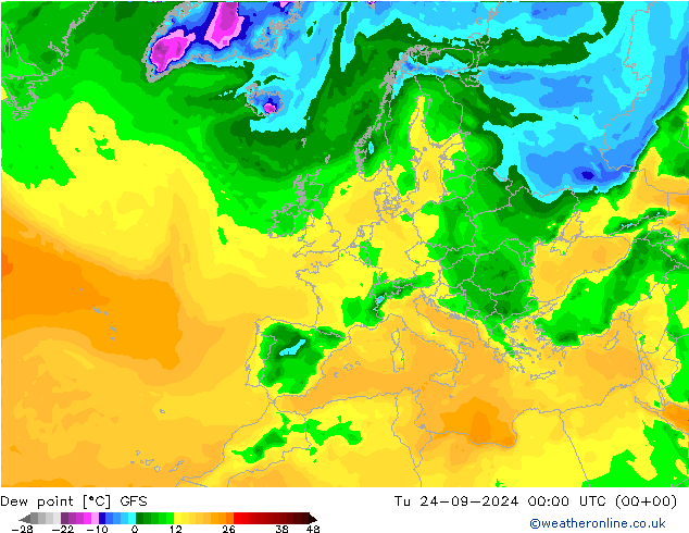 Dew point GFS Tu 24.09.2024 00 UTC