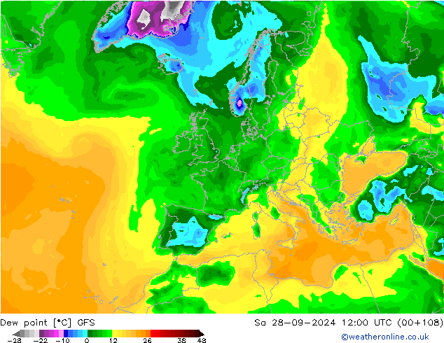 Rosný bod GFS So 28.09.2024 12 UTC