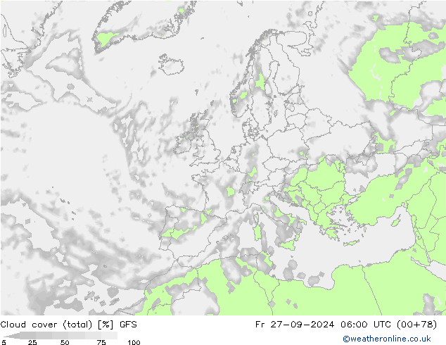 Bulutlar (toplam) GFS Cu 27.09.2024 06 UTC