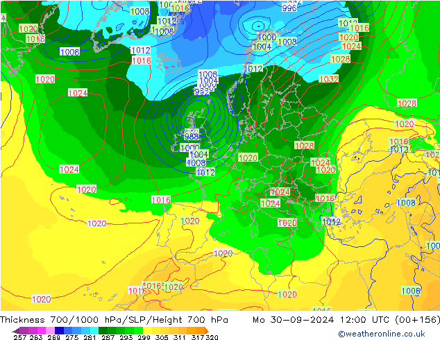 Thck 700-1000 hPa GFS Mo 30.09.2024 12 UTC