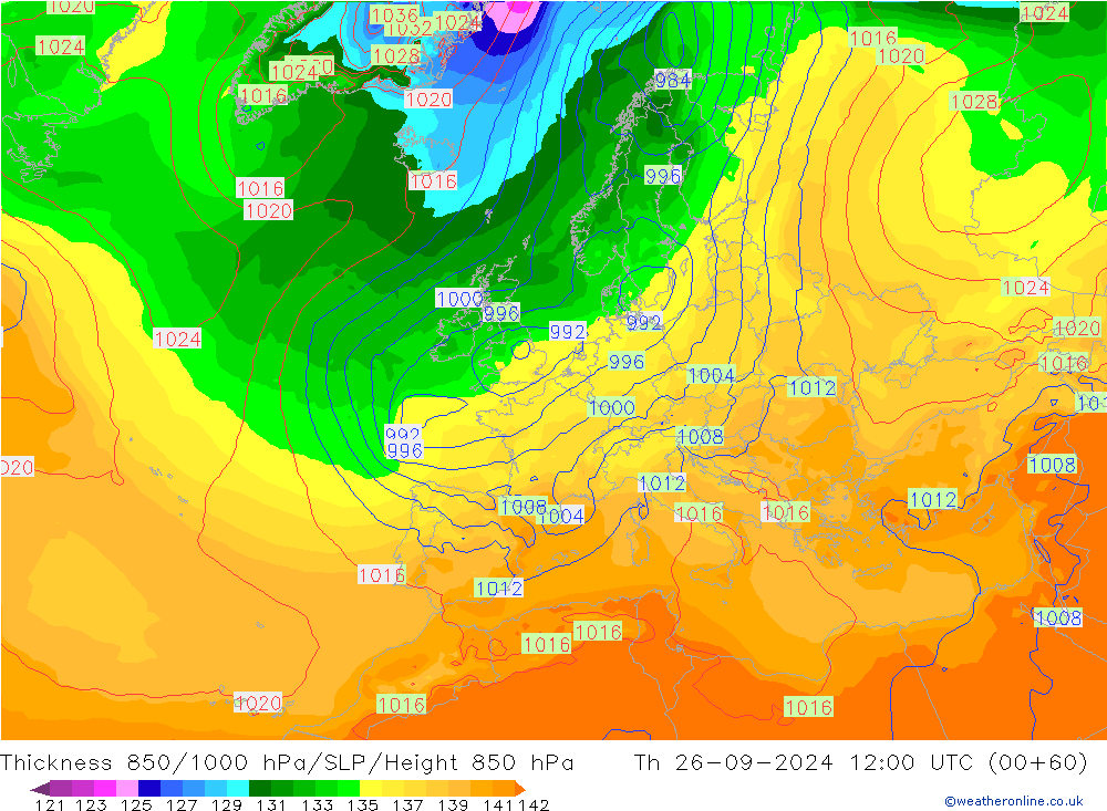 Thck 850-1000 hPa GFS Th 26.09.2024 12 UTC