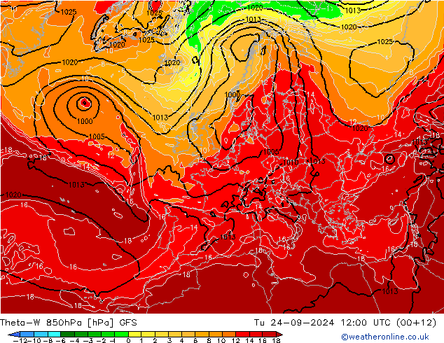 Theta-W 850hPa GFS di 24.09.2024 12 UTC