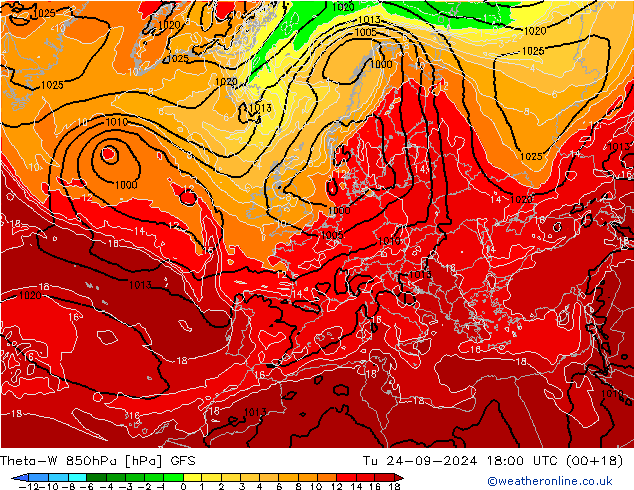 Theta-W 850hPa GFS di 24.09.2024 18 UTC