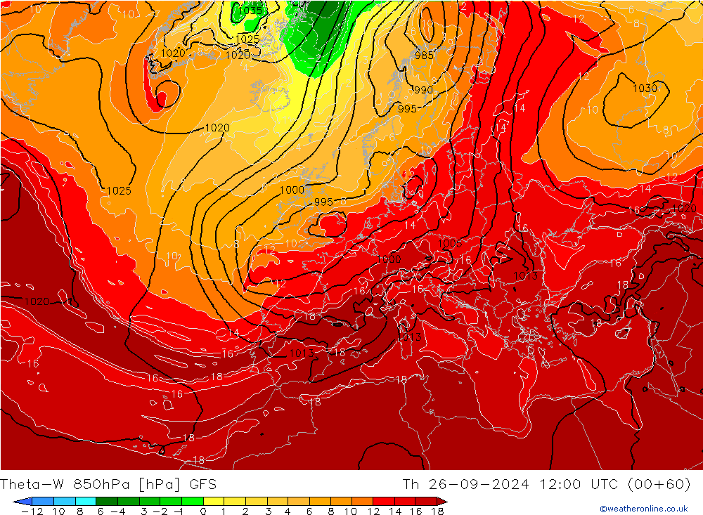 Theta-W 850hPa GFS Th 26.09.2024 12 UTC