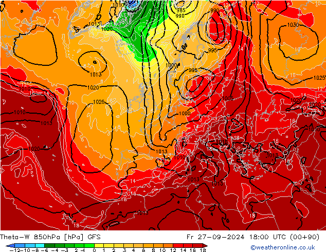 Theta-W 850hPa GFS vie 27.09.2024 18 UTC