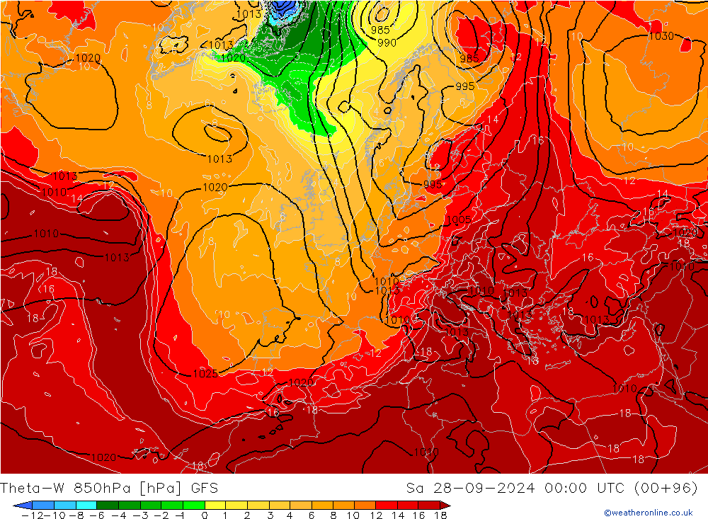 Theta-W 850hPa GFS Sa 28.09.2024 00 UTC