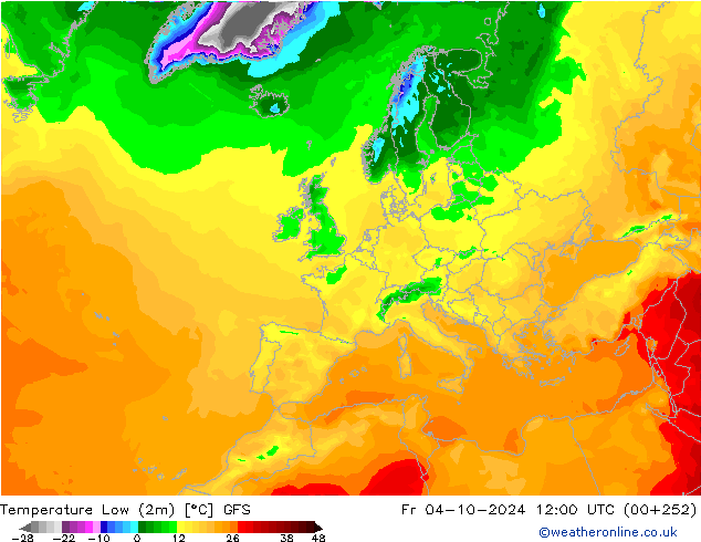 Temperature Low (2m) GFS Fr 04.10.2024 12 UTC