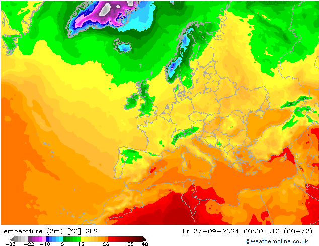 Temperature (2m) GFS Fr 27.09.2024 00 UTC