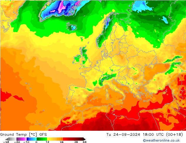 Ground Temp GFS Tu 24.09.2024 18 UTC