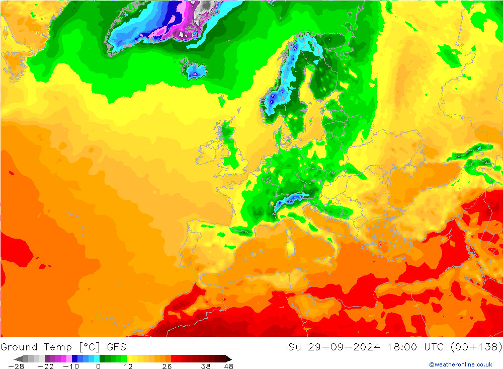 Ground Temp GFS Su 29.09.2024 18 UTC