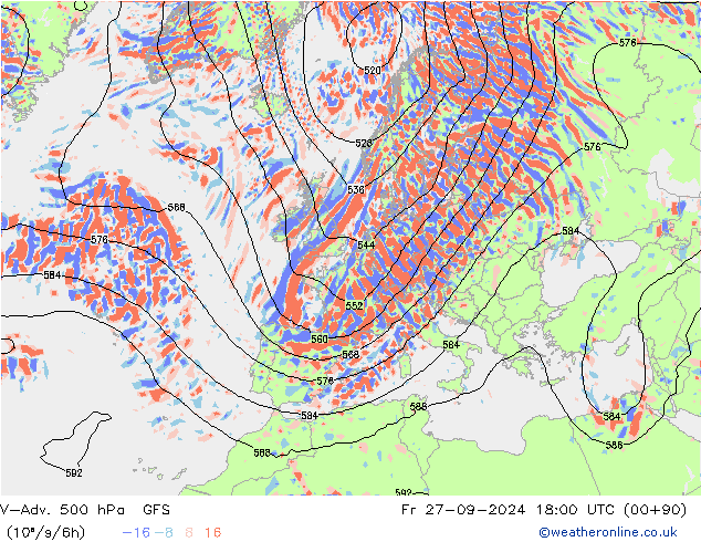 V-Adv. 500 hPa GFS  27.09.2024 18 UTC