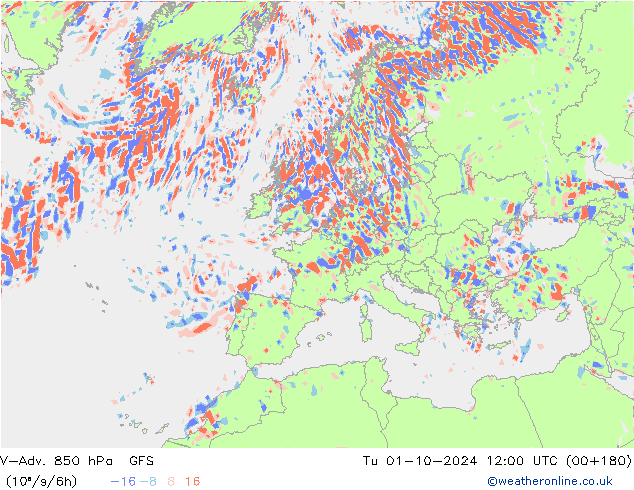 V-Adv. 850 hPa GFS Sa 01.10.2024 12 UTC