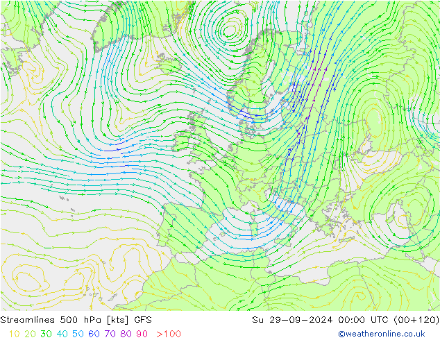 Stroomlijn 500 hPa GFS zo 29.09.2024 00 UTC