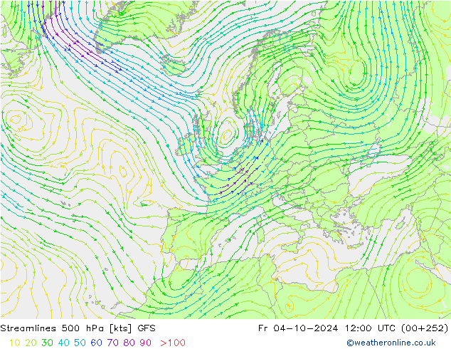 Streamlines 500 hPa GFS Fr 04.10.2024 12 UTC