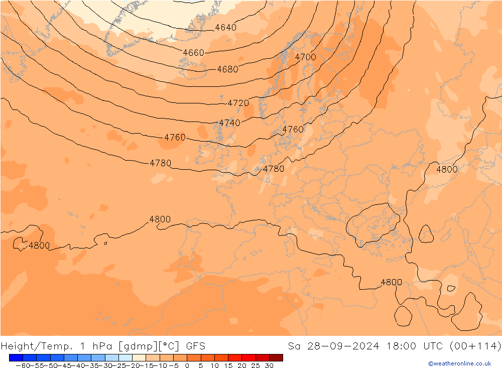 Height/Temp. 1 hPa GFS  28.09.2024 18 UTC