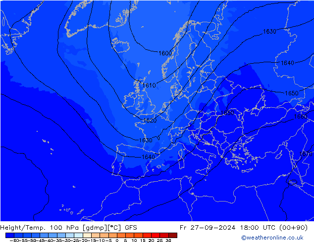 Height/Temp. 100 hPa GFS pt. 27.09.2024 18 UTC