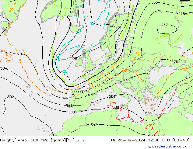 Z500/Regen(+SLP)/Z850 GFS do 26.09.2024 12 UTC