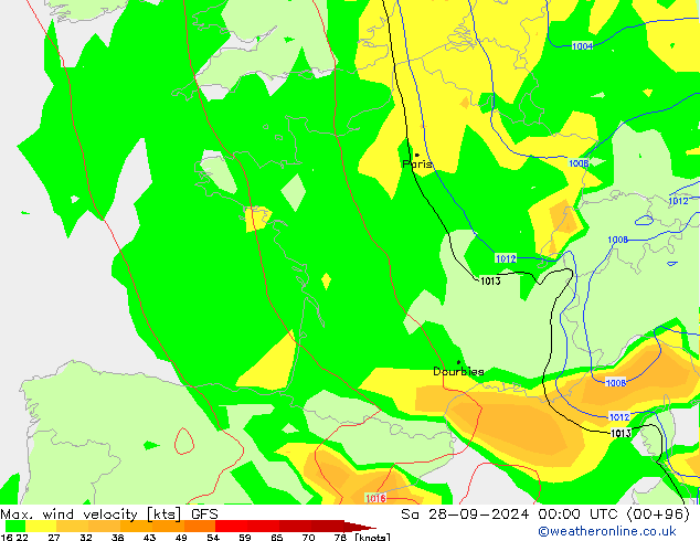 Max. wind velocity GFS so. 28.09.2024 00 UTC