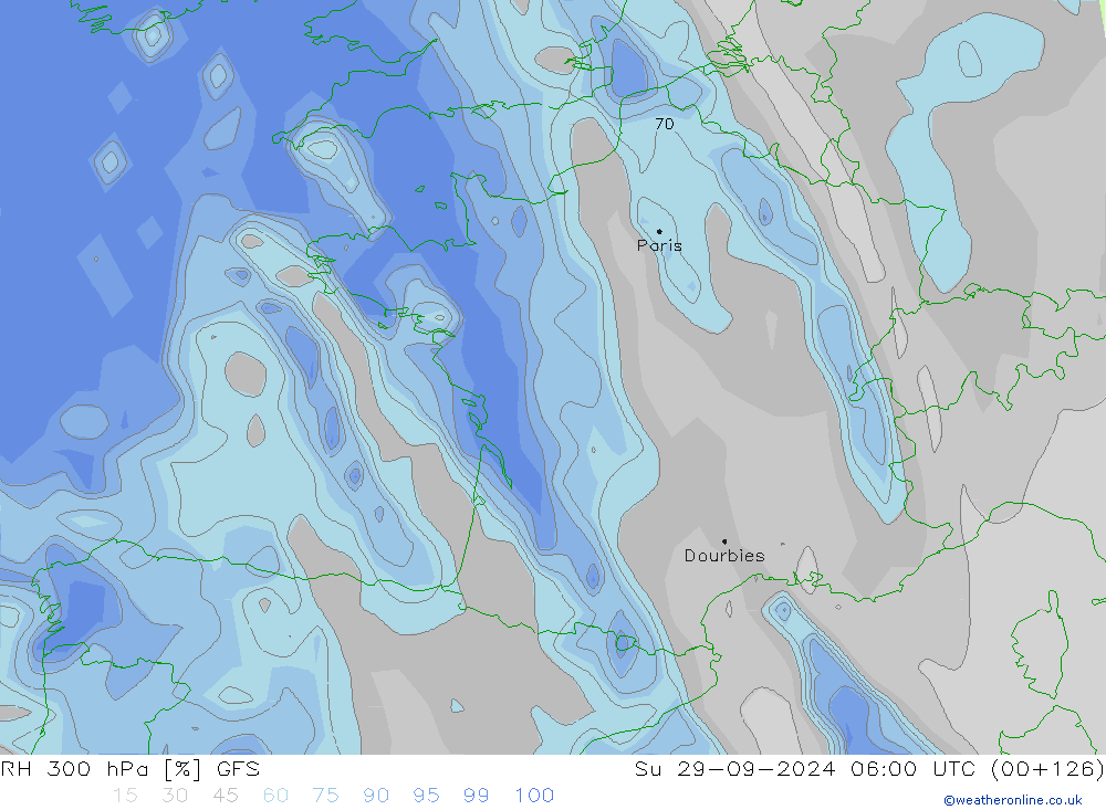 RH 300 hPa GFS Ne 29.09.2024 06 UTC