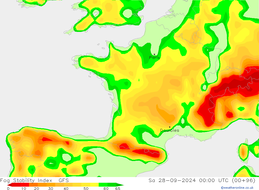 Fog Stability Index GFS Sa 28.09.2024 00 UTC