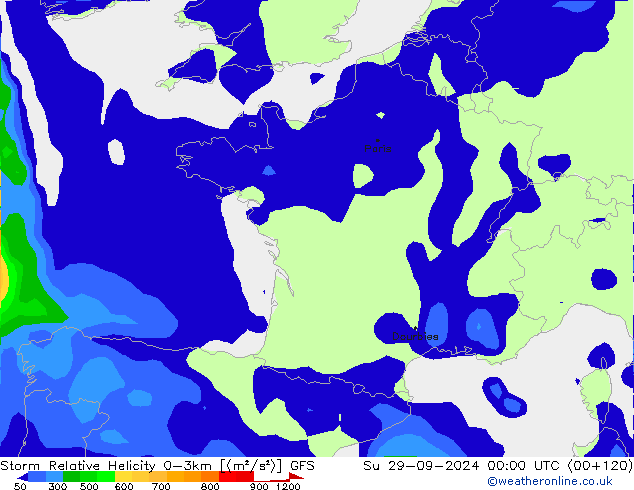 Storm Relative Helicity GFS zo 29.09.2024 00 UTC