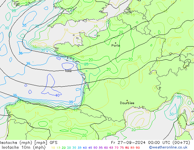 Isotachs (mph) GFS Pá 27.09.2024 00 UTC