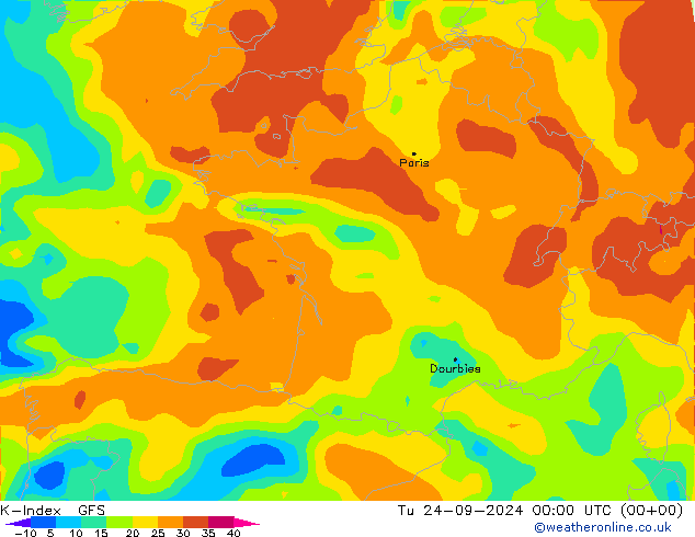 K-Index GFS wto. 24.09.2024 00 UTC