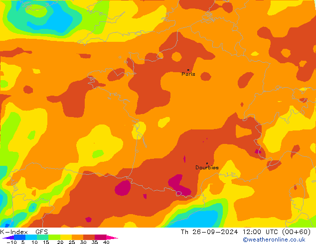 K-Index GFS Čt 26.09.2024 12 UTC