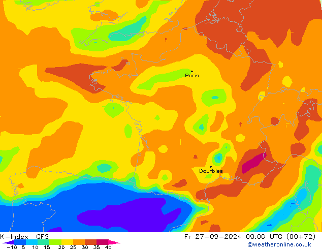 K-Index GFS пт 27.09.2024 00 UTC