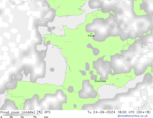 Wolken (mittel) GFS Di 24.09.2024 18 UTC