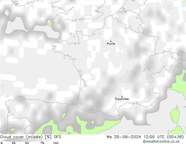 Cloud cover (middle) GFS We 25.09.2024 12 UTC