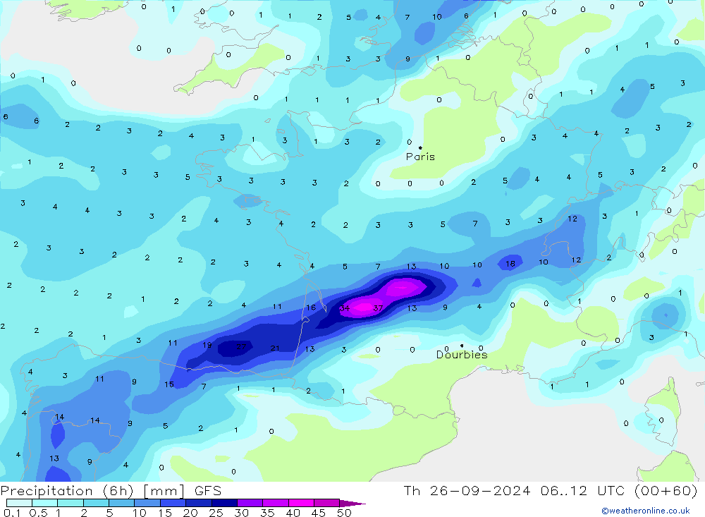 Z500/Rain (+SLP)/Z850 GFS Th 26.09.2024 12 UTC