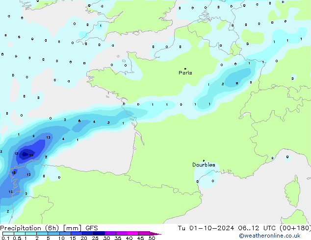 Z500/Rain (+SLP)/Z850 GFS вт 01.10.2024 12 UTC