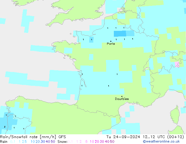 Rain/Snowfall rate GFS mar 24.09.2024 12 UTC