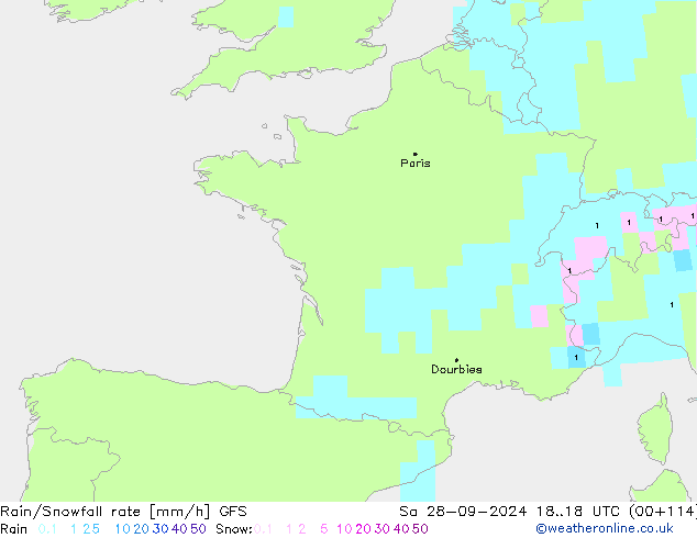 Rain/Snowfall rate GFS sáb 28.09.2024 18 UTC