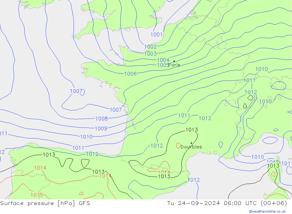 Surface pressure GFS Tu 24.09.2024 06 UTC