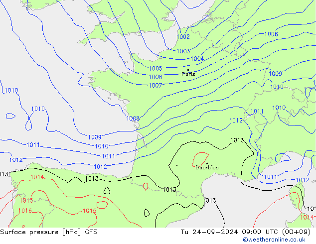 Surface pressure GFS Tu 24.09.2024 09 UTC