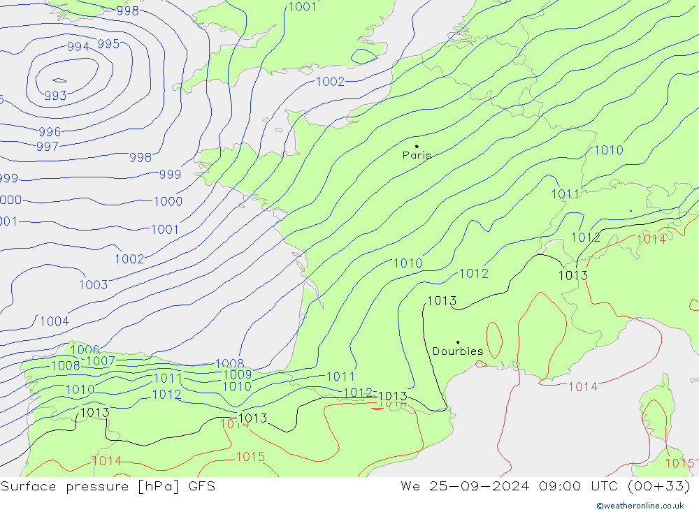 приземное давление GFS ср 25.09.2024 09 UTC