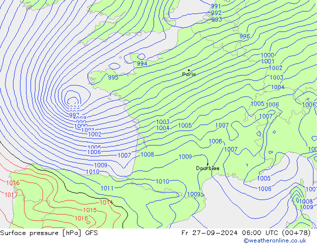 Surface pressure GFS Fr 27.09.2024 06 UTC