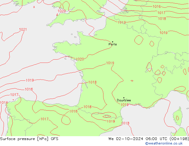 Surface pressure GFS We 02.10.2024 06 UTC