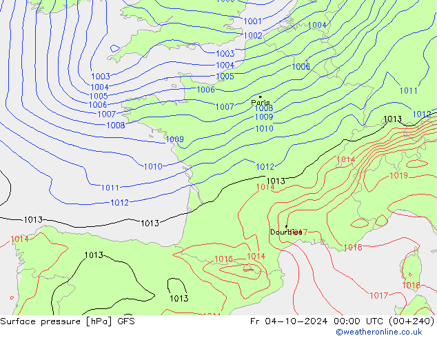 pression de l'air GFS ven 04.10.2024 00 UTC