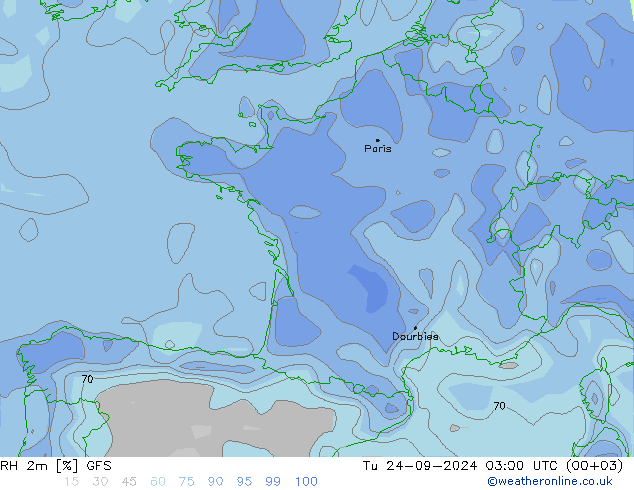 RH 2m GFS wto. 24.09.2024 03 UTC