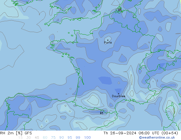 RH 2m GFS Qui 26.09.2024 06 UTC