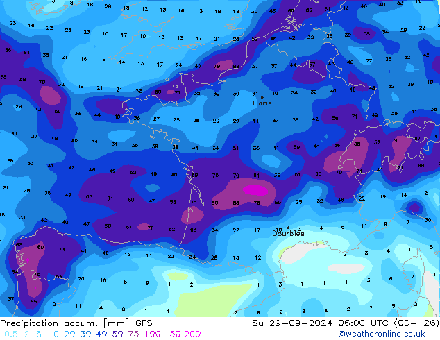 Précipitation accum. GFS dim 29.09.2024 06 UTC