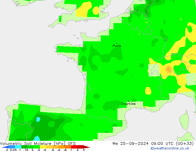 Volumetric Soil Moisture GFS mié 25.09.2024 09 UTC