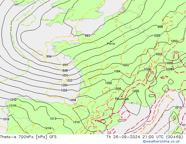 Theta-e 700hPa GFS Qui 26.09.2024 21 UTC